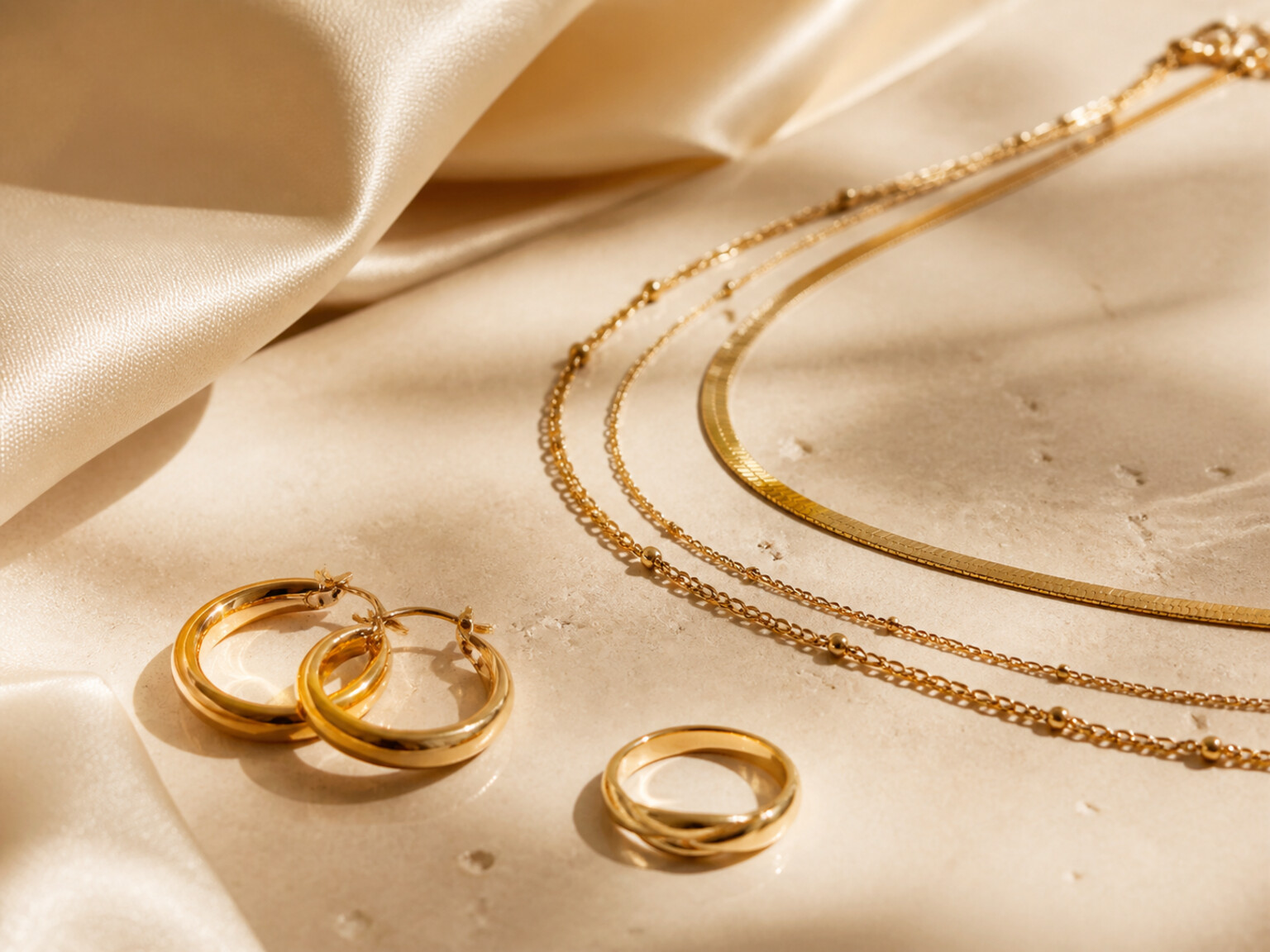 Macro view of gold finish jewellery